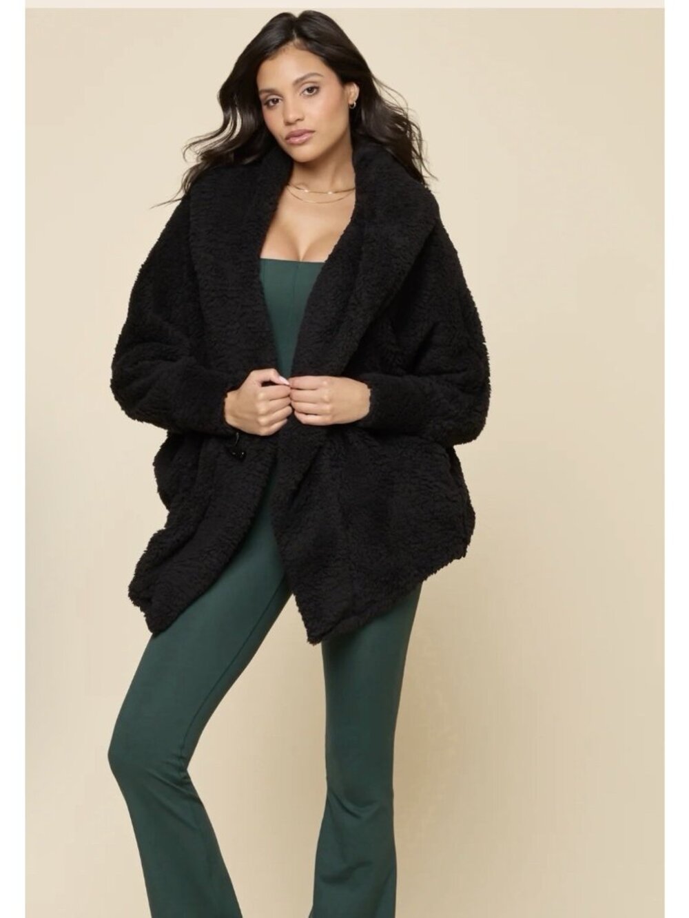 PopFlex Womens Black Fleece Cocoon Coat L/XL